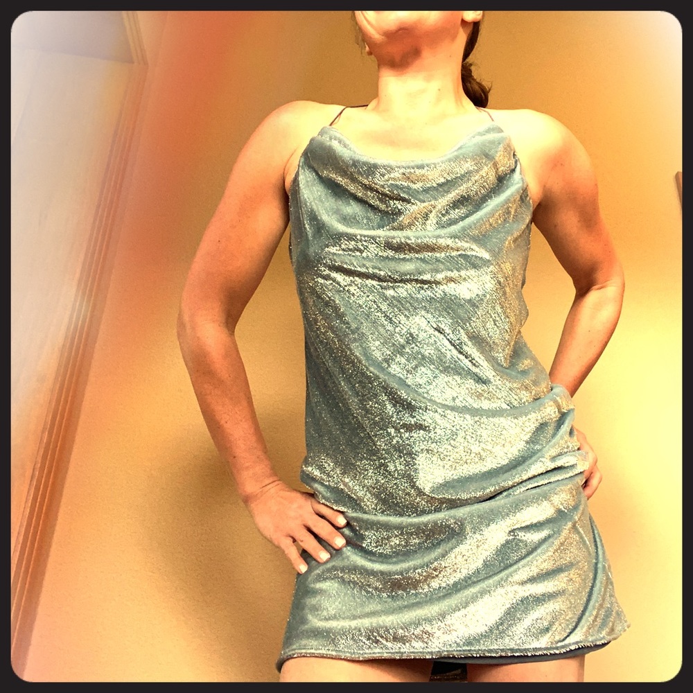 Halston Heritage Silver Cowl Neck Party Dress